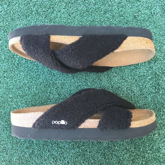 NWT Birkenstock Papilliio Daytona Platform Sandal Faux Shearling Black 38 - Picture 5 of 14